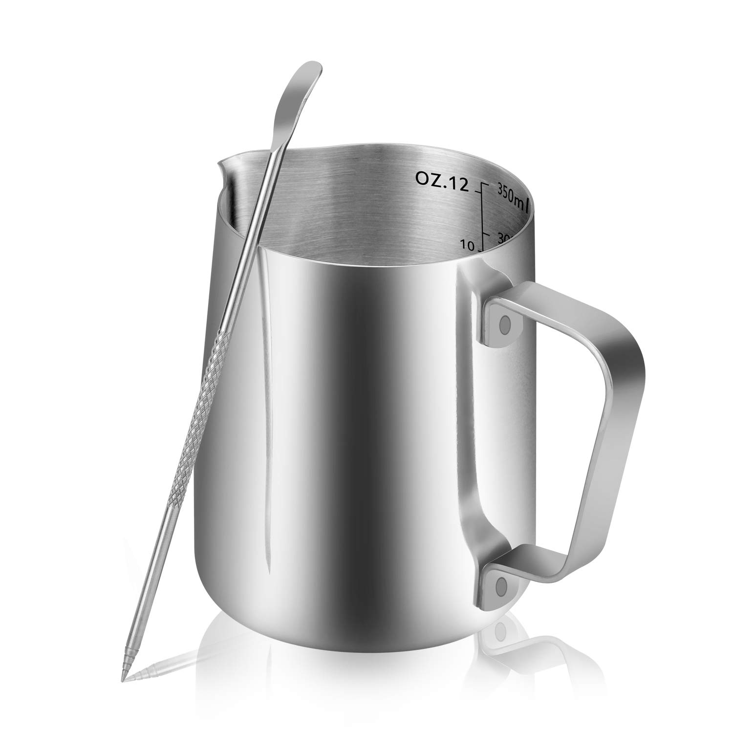 ZOZIKASER Milk Frothing Pitcher,Steaming Pitchers 12oz,Espresso Steaming Pitcher with Latt Art Pen,Frother cup for Making coffee
