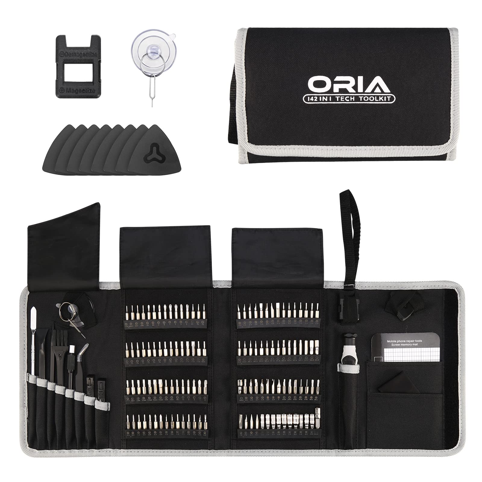 ORIA Precision Screwdriver Set, Magnetic Repair Tool Kit, 142 in 1 Magnetic Driver Kit with 120 Screwdrivers Bits, Portable Bag 