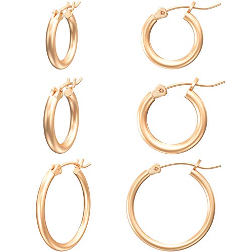 Gacimy Rose Gold Hoop Earrings for Women, 14K Rose Gold Plated Hoops with 925 Sterling Silver Post, Rose Gold 14 16 20mm Small H