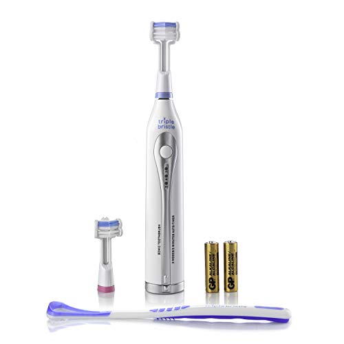 Triple Bristle GO | Portable AA Battery Sonic Toothbrush for Travel | Three Brush Modes | Soft Nylon Bristles - Great for Autist