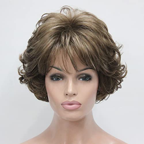 Aimole Short Curly Synthetic Wigs Full Capless Hair Womens Thick Wig for Everyday 12TT26 (Light Reddish Golden Brown with Bright