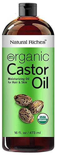 Natural Riches Organic Castor Oil Cold pressed USDA certified for Dry Skin Hair Loss Dandruff Thicker Hair - Moisturizes heals Scalp Skin Hair 