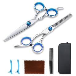Kyraton Professional Barber Hair Scissors Shears Set with cutting Scissors, Thinning Scissors, comb, clips, cleaning clo