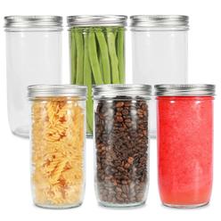 Ieavier Mason Jars Wide Mouth 24oz, 6 pack glass Pickle canning Jars Food Storage With Airtight Mason Jar lids and Bands for canning, Pr