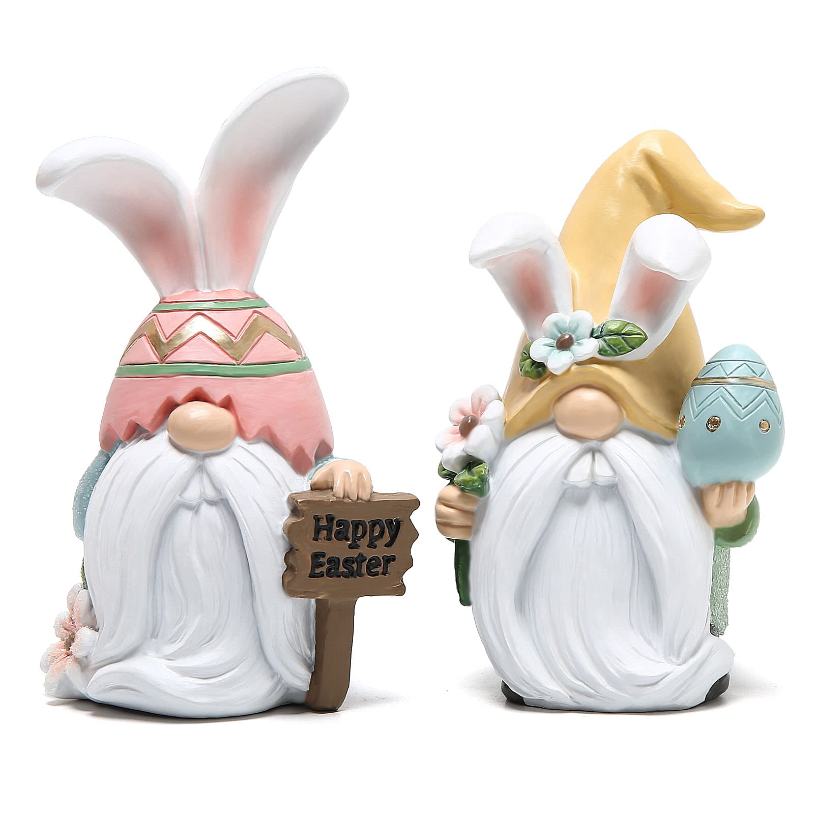 Hodao 2 Pack Easter Decorations Easter gnomes Decor Resin Easter Bunny Doll Decoration Home Ornaments Table Decor Valent