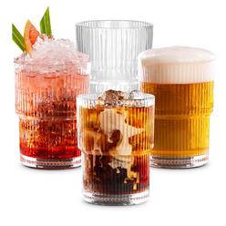 Combler Ribbed glassware 4pcs Set, combler Ribbed glass cups 15 oz, Ribbed Drinking glasses, Ribbed glasses, Fluted glassware, Ripple gl