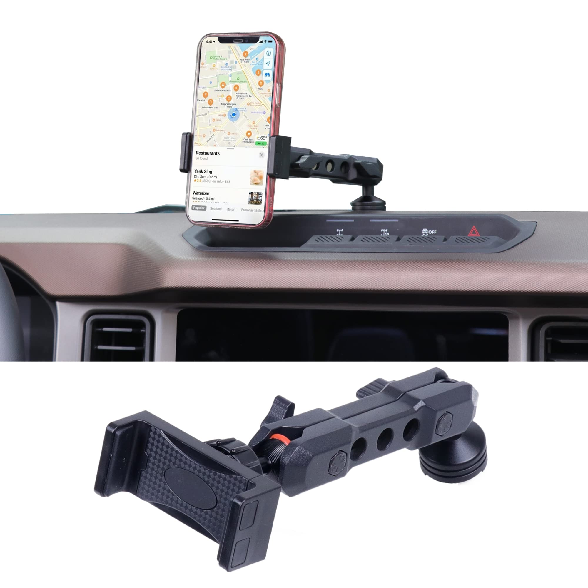 RERPRO Dash Phone Mount Holder for 2021 2022 2023 New Ford Bronco 2/4 Door Interior Accessories Dashboard Cell Phone Stand 360° 
