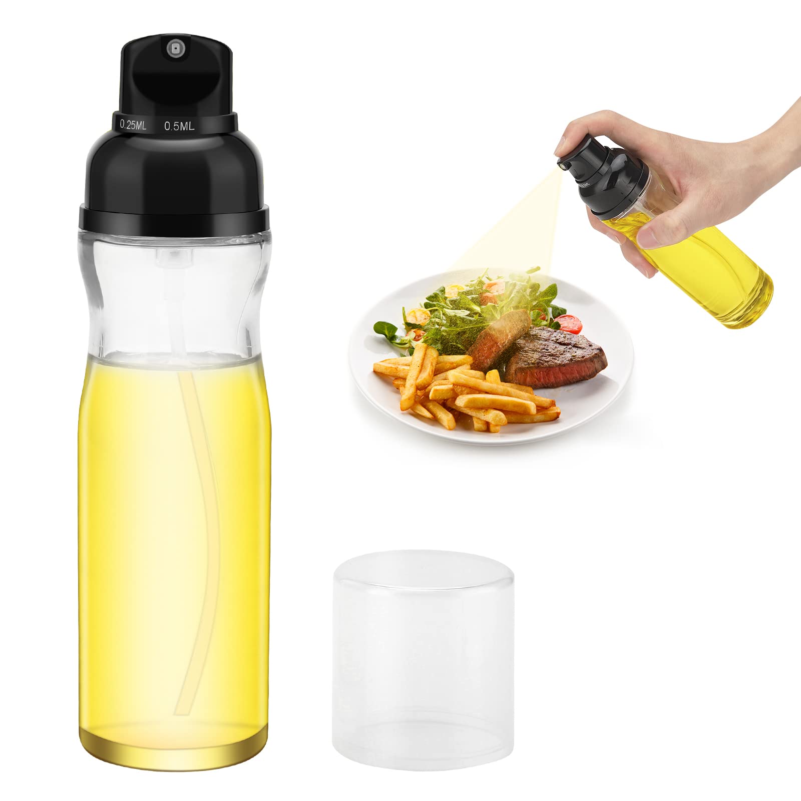 Honbuty 200ml Glass Olive Oil Sprayer for Cooking - Oil Dispenser Bottle Spray Mister - Refillable Food Grade Oil Vinegar Spritzer Spray