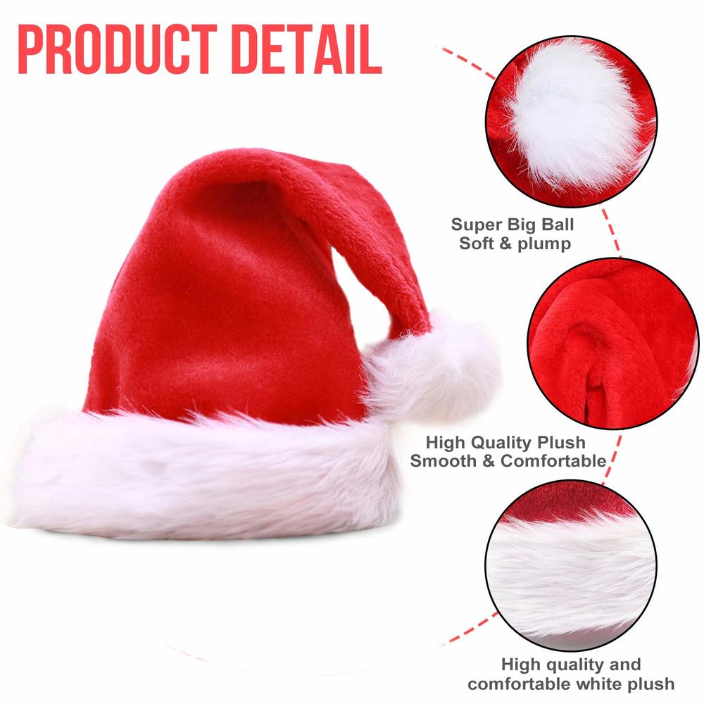 Toplee 3 Pack Christmas Hats Plush Velvet Santa Hats for Adult Kids Men Women Chrsitmas Party Supplies New Year's Eve Party Hats