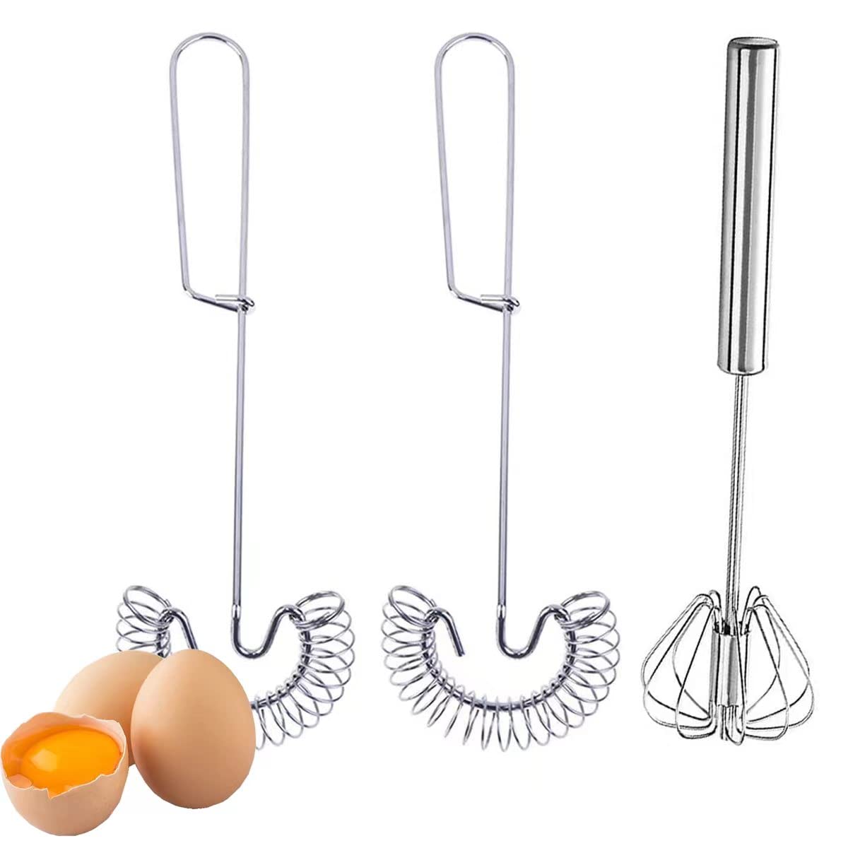 KuuGuu 3 Pieces Scandinavian-Type Whisk Egg Small Whisk Whipper Stainless Steel Egg Whisk Flat Spring coil Whisk Egg Frother, Milk and