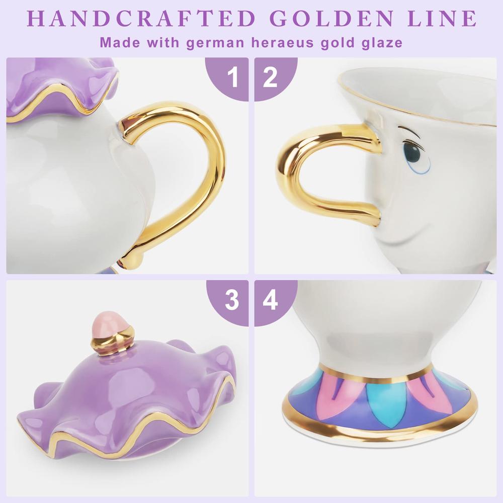 LEEPENK Mrs Potts Teapot Disney Beauty and Beast Teapot & Mug Mrs Potts and Chip Tea Set Ideal Gifts for Girl and Home Decoratio
