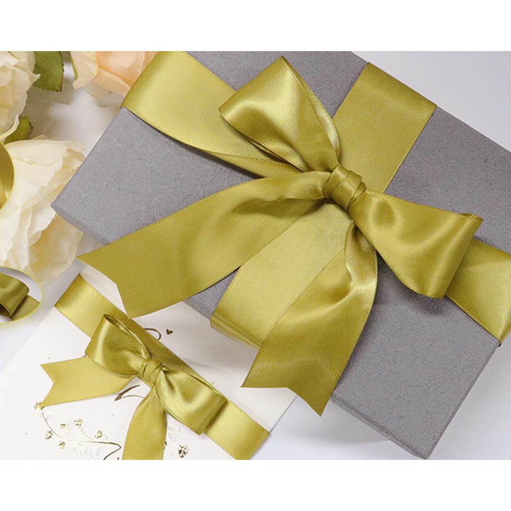 LEEQE Double Face Golden Olive Satin Ribbon 1-1/2 inch X 50 Yards Polyester Golden Ribbon for Gift Wrapping Very Suitable for We