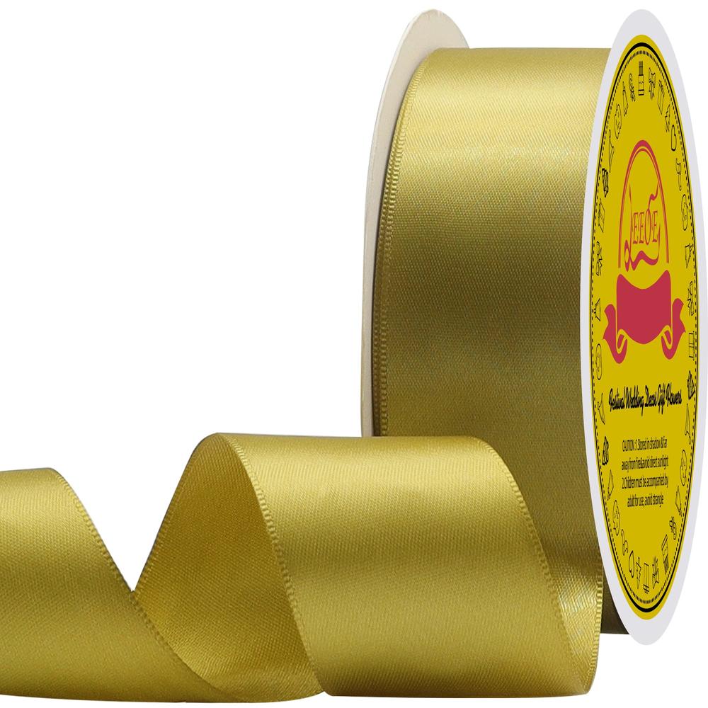 LEEQE Double Face Golden Olive Satin Ribbon 1-1/2 inch X 50 Yards Polyester Golden Ribbon for Gift Wrapping Very Suitable for We