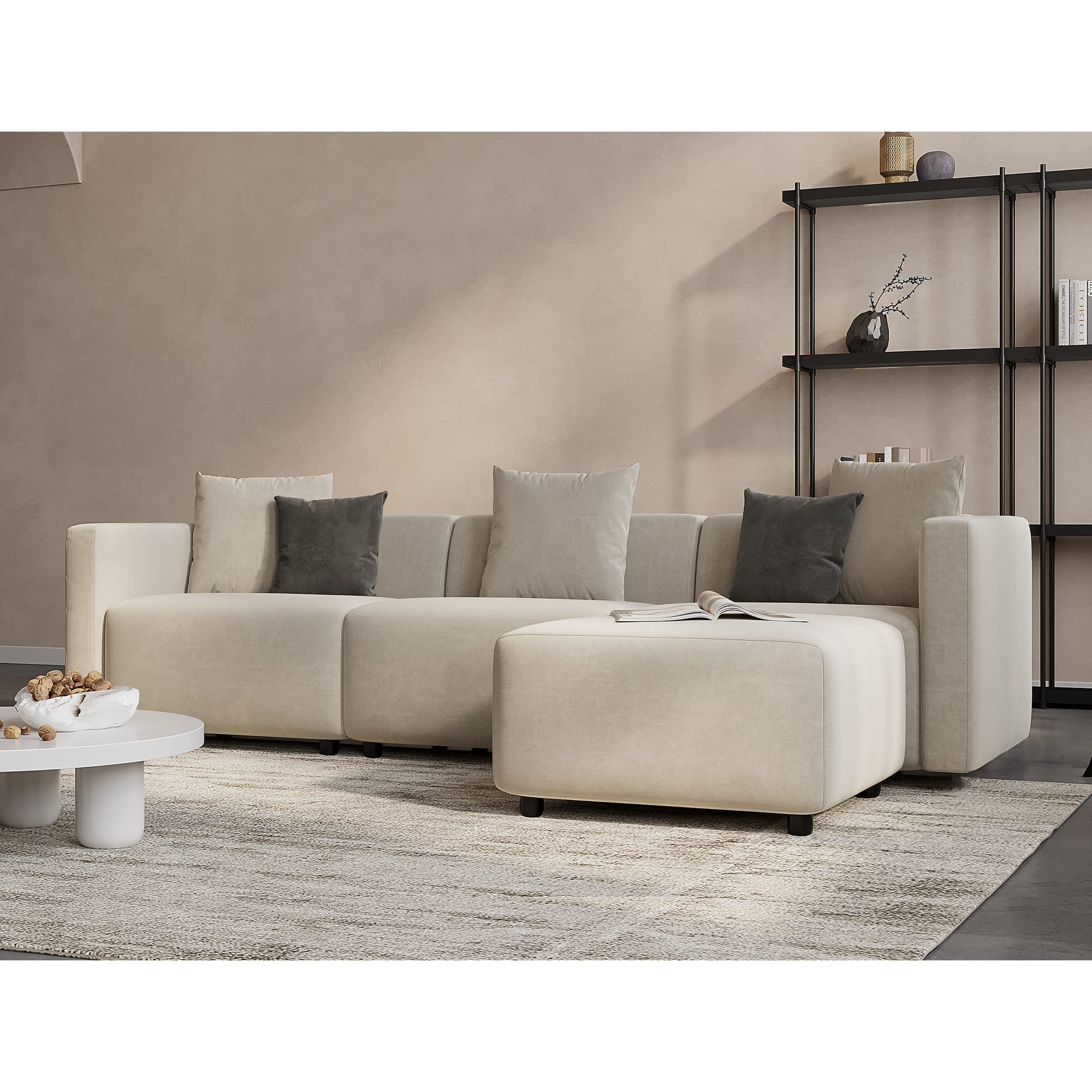 Acanva Luxury L-Shaped Upholstery Convertible Modular Sectional Sofa, Contemporary Reversible Couch with Chaise Lounge for Livin
