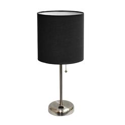 Limelights LT2024-BLK Stick Charging Outlet and Fabric Shade Table Lamp, Brushed Steel/Black