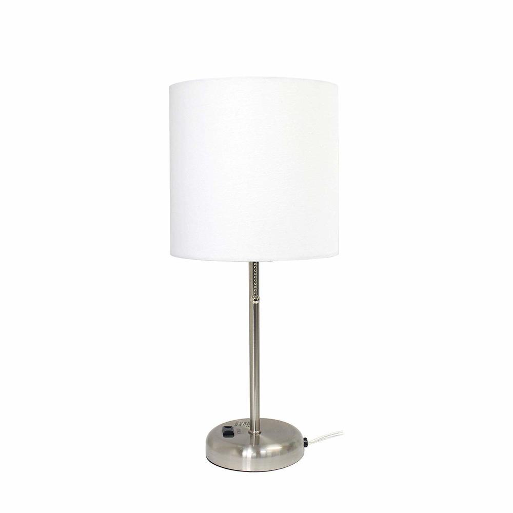Limelights Stick Lamp with Charging Outlet and Fabric Shade Contemporary/Brushed Steel/White