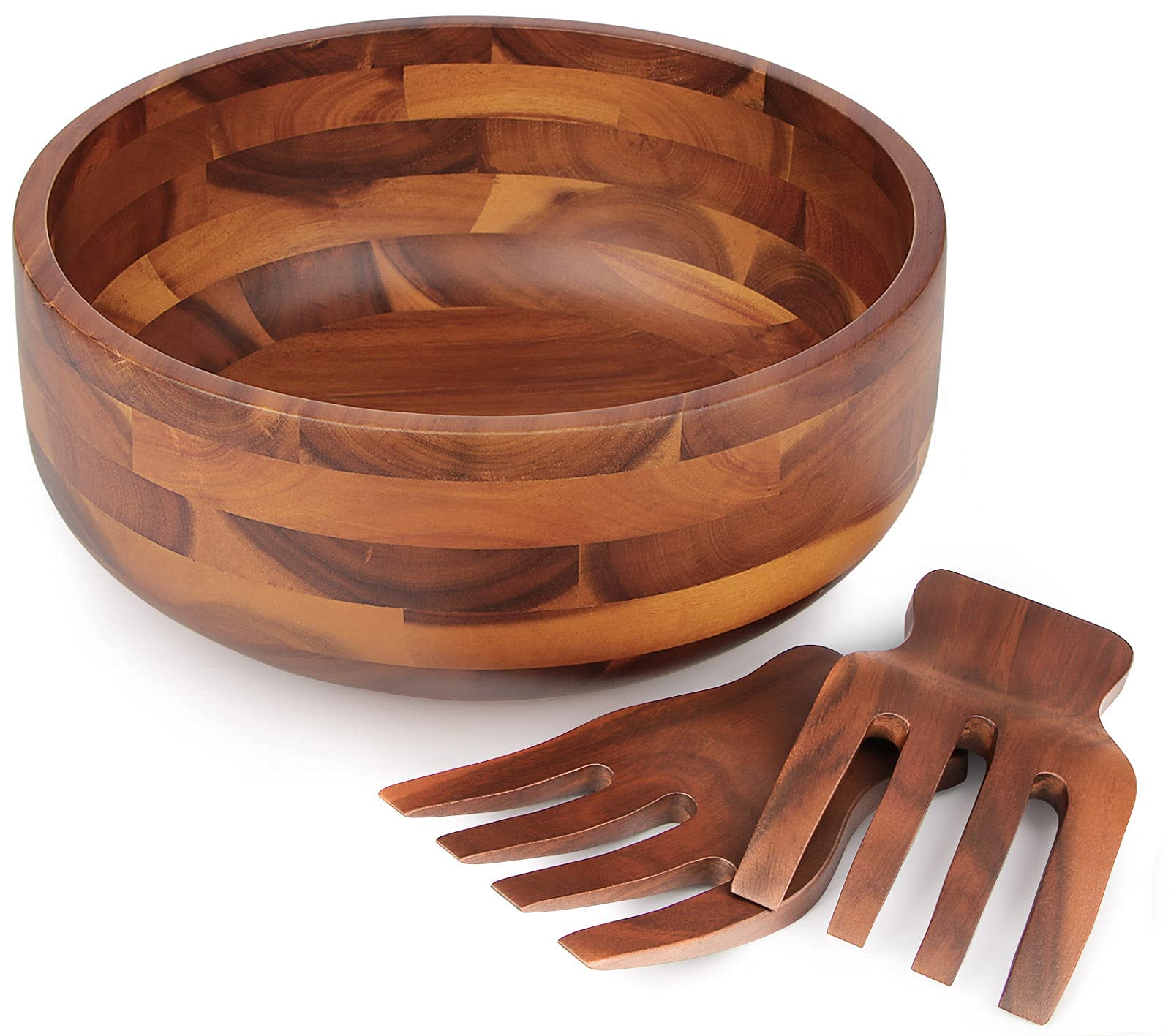 AIDEA Acacia Wood Salad Bowl Set with 2 Wooden Hands, Large Salad Bowl with Serving Utensils, Big Mixing Bowl for Fruits, Salad,