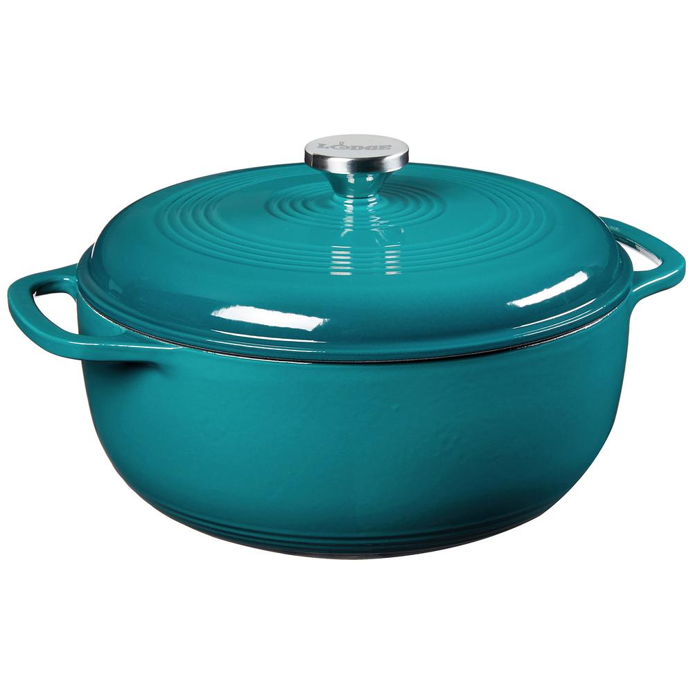 Lodge 6 Quart Enameled Cast Iron Dutch Oven with Lid - Dual Handles - Oven Safe up to 500° F or on Stovetop - Use to Marinate, C