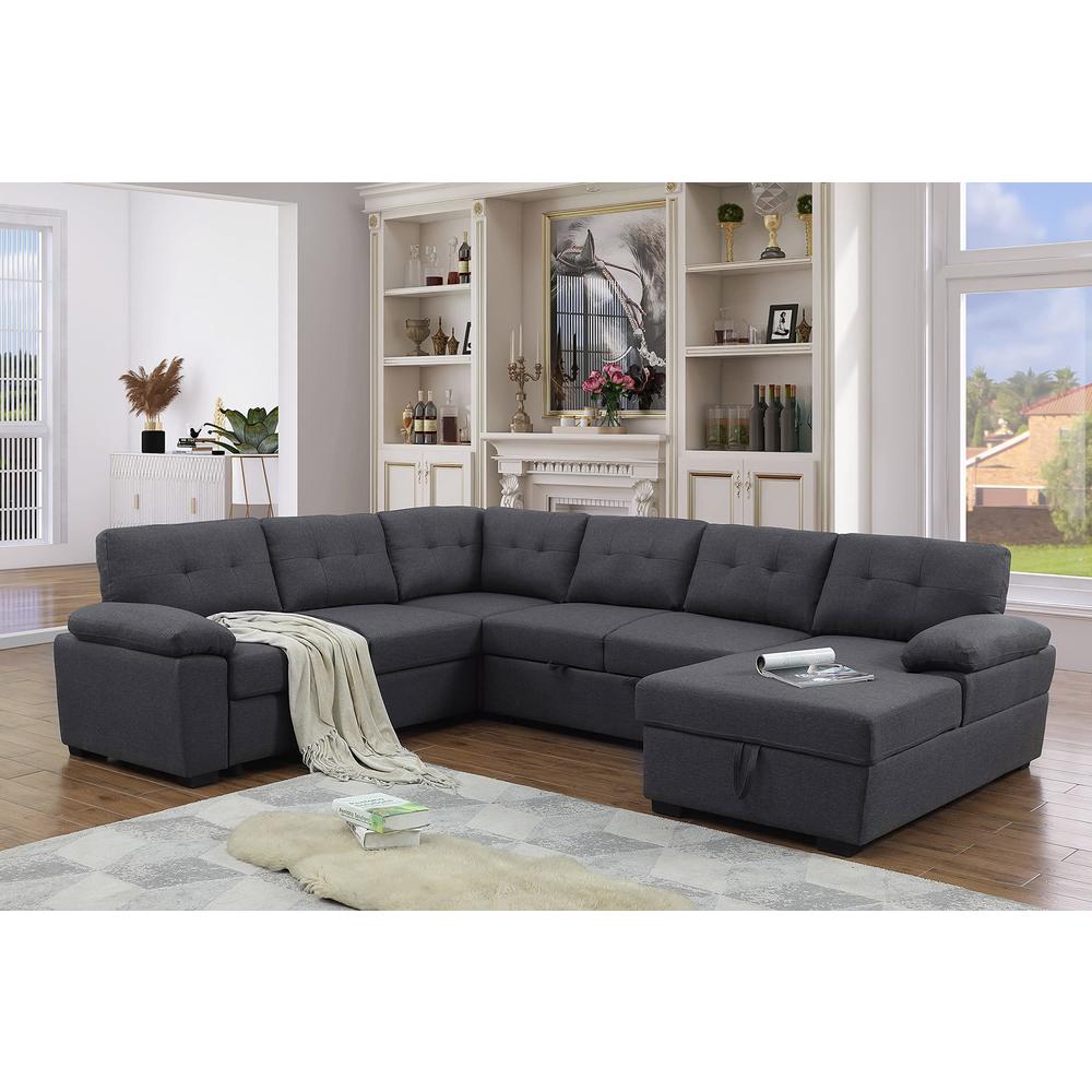 Alexent 5-Seat Modern Fabric Sleeper Sectional Sofa Bed with Pull-Out Bed with Storage Chaise Lounge in Dark Gray Color for Spac