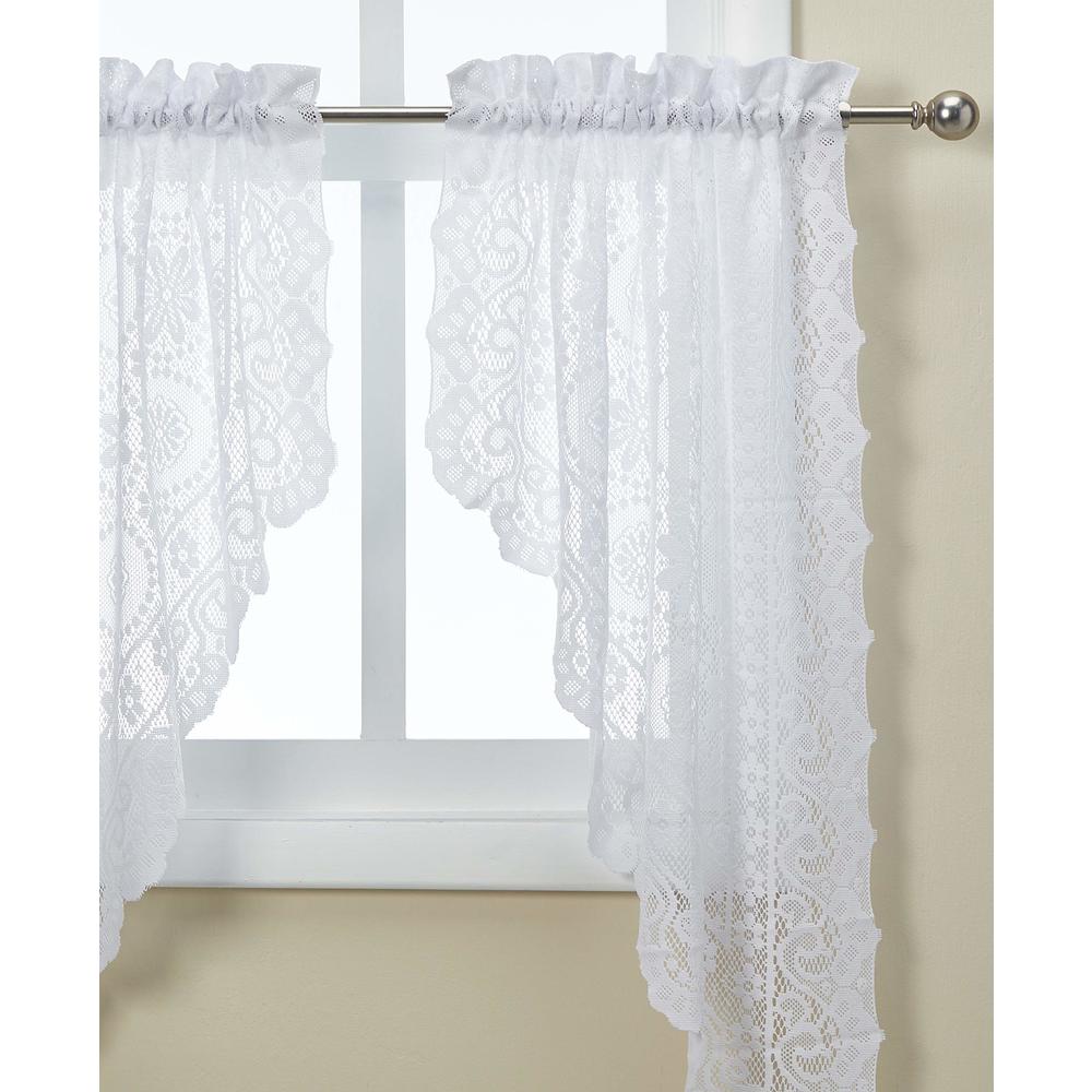 Lorraine Home Fashions Hopewell Lace Window Swags, 58-Inch by 38-Inch, White, Set of 2