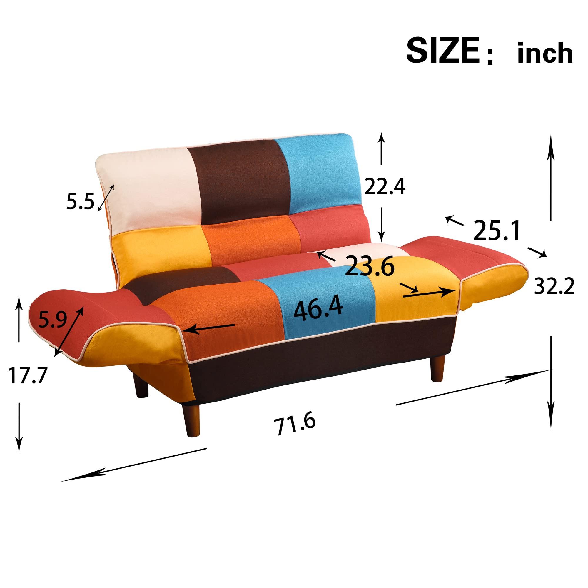 LUMISOL Modern Loveseat Sleeper Sofa Couch, Convertible Futon Sofa Couch with Adjustable Armrest and Backrest for Living Room, A
