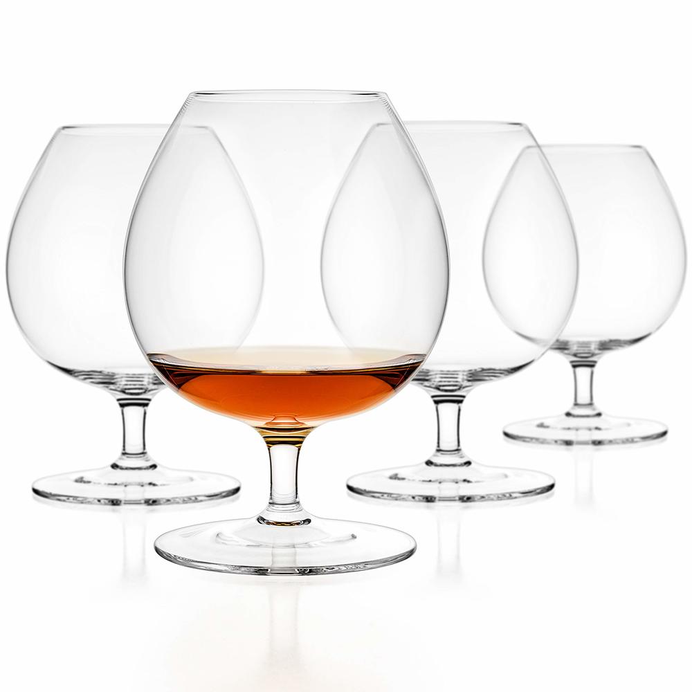 Luxbe - Brandy & Cognac Crystal Glasses Snifter, Set of 4 - Large Handcrafted - 100% Lead-Free Crystal Glass - Great for Spirits