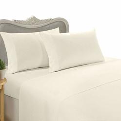 Egyptian Bedding Luxurious 300-Thread-Count Egyptian Cotton 300TC Duvet Set and 2 Shams, Queen, Ivory Solid 300 TC