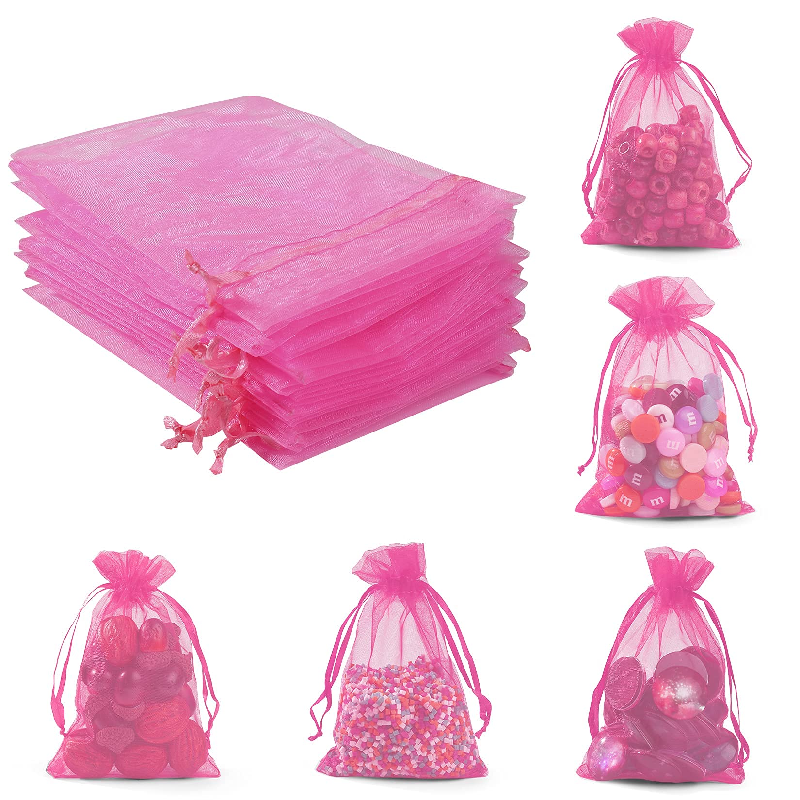 ANZNKU 50 Pack Organza Bags 4 x 6 inch Premium Sheer Drawstring Organza Bags for Candy Jewelry Party Wedding Christmas Favor Gif