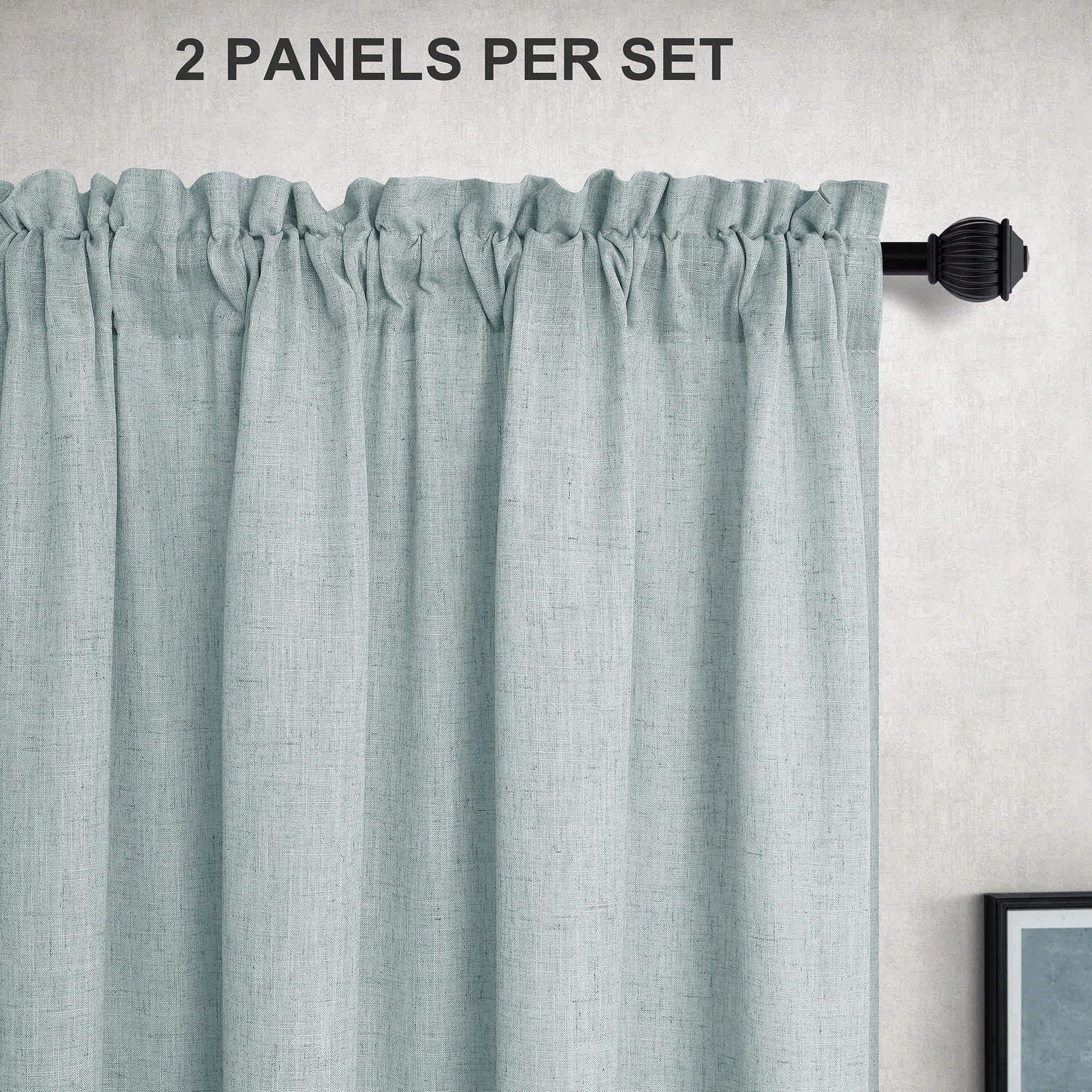 Mrs.Naturall Aqua Curtains 38 Inch Width for Kitchen 2 Panel Rod Pocket Semi Sheer Linen Short Cafe Blue Green Tier Curtains for Basement Lau