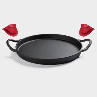 M-COOKER Pre-Seaoned Pizza Pan Cast Iron 12 Inch Dual Loop Handle Skillet  with Two