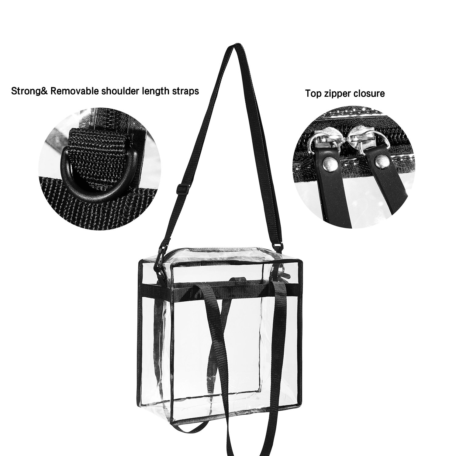 BAGAIL Clear bags Stadium Approved Clear Tote Bag with Zipper Closure Crossbody Messenger Shoulder Bag with Adjustable Strap(12 
