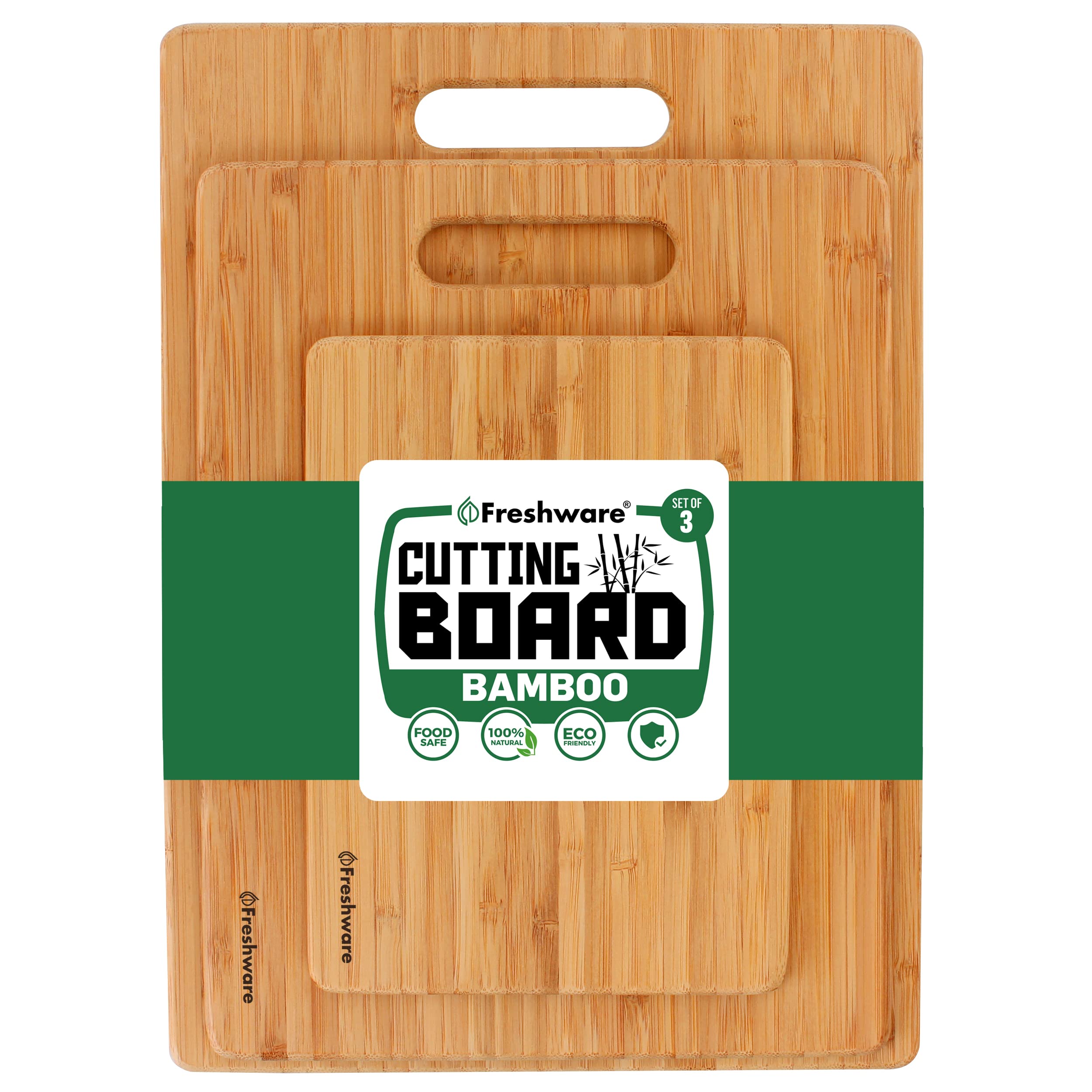 Freshware Bamboo Cutting Boards for Kitchen [Set of 3] Wood Cutting Board for Chopping Meat, Vegetables, Fruits, Cheese, Knife Friendly Se