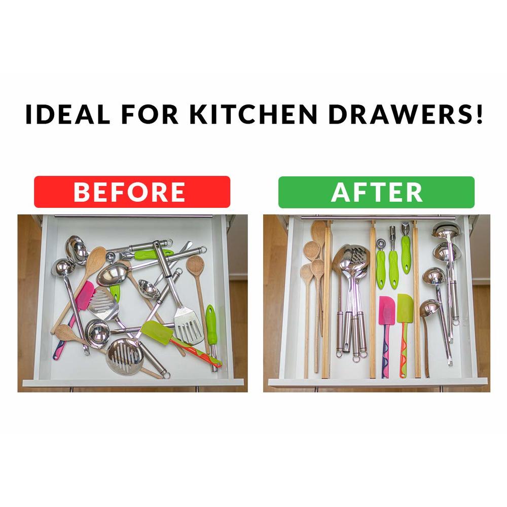 Durawe Company Bamboo Drawer Dividers Organizers 6-pack (18"-21.5") Adjustable Spring Loaded Drawer Divider Expandable Drawer Organizer Utensil