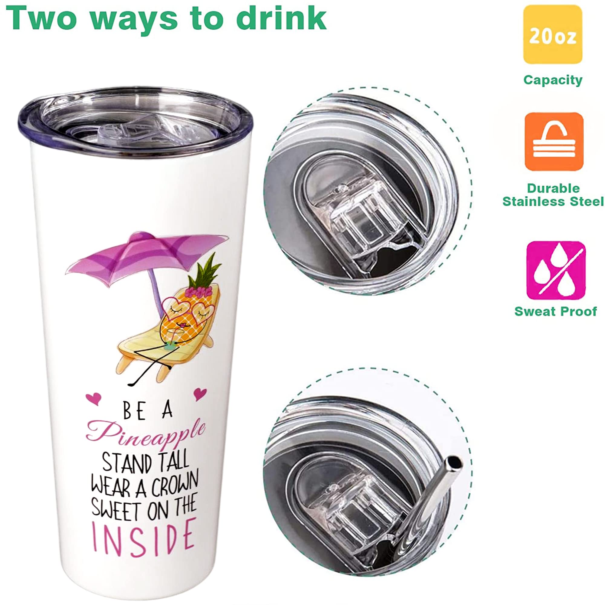 Mhrevyi Pineapple Tumbler - Pineapple Gifts for Women - Pineapple Print Skinny Tumblers With Lid and Straw - Double Wall Tumbler