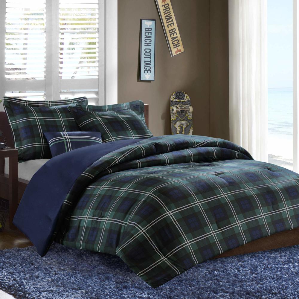 MI ZONE Cozy Comforter Set Cabin Lifestyle Plaid Design All Season Bedding Matching Shams, Decorative Pillow, Full/Queen, Brody 