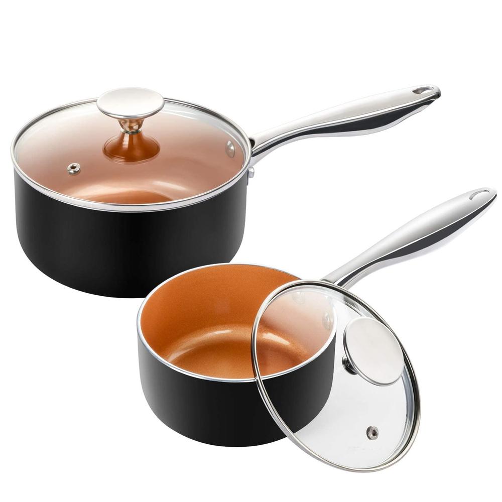 MICHELANGELO Nonstick 1Qt & 2Qt Copper Sauce Pan Set with Lid, Small Pot with Lid, Ceramic Nonstick Saucepan Set, Small Sauce Po