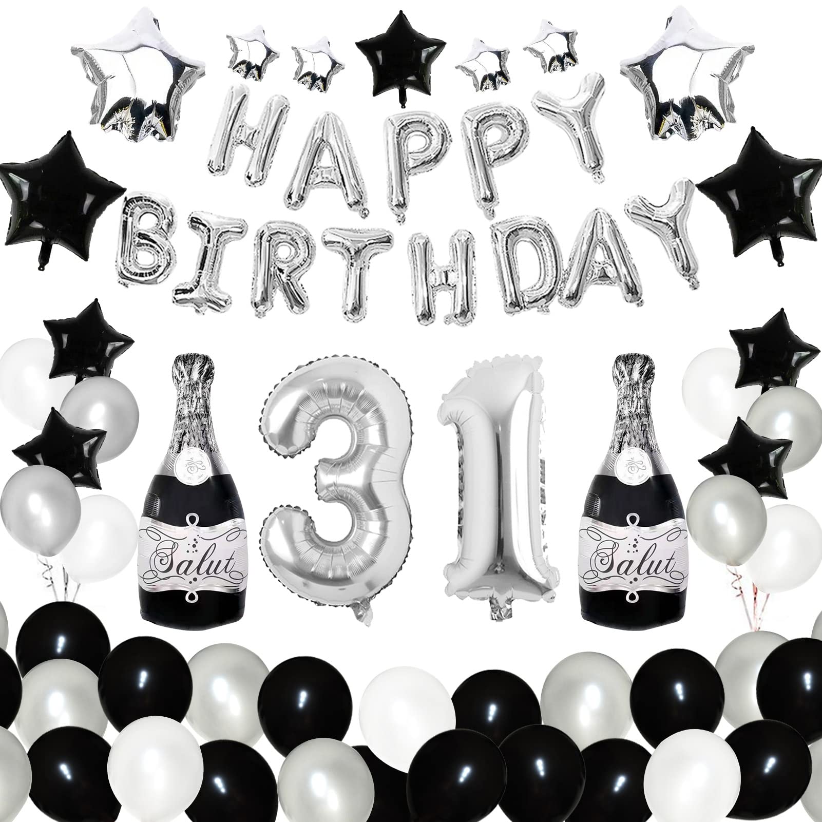 Miidenks 31st Birthday Party Decorations for Men Black and White, Happy 31 Birthday  Party Decor Supplies.