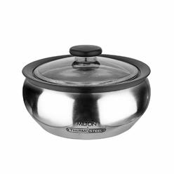Milton ClearSteel Hot Pot Keep Warm/Cold Insulated Casserole with Stainless Steel Insert and Clear Lid, 1500ml/Small, Silver