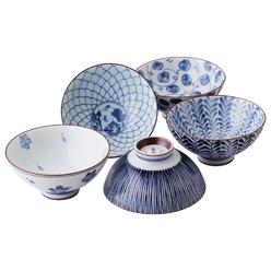 Mino Ware Japanese Pottery Set - Traditional Japanese Rice Bowls - Blue and White Asian Bowls - Hand Painted Bowls - Premium Jap