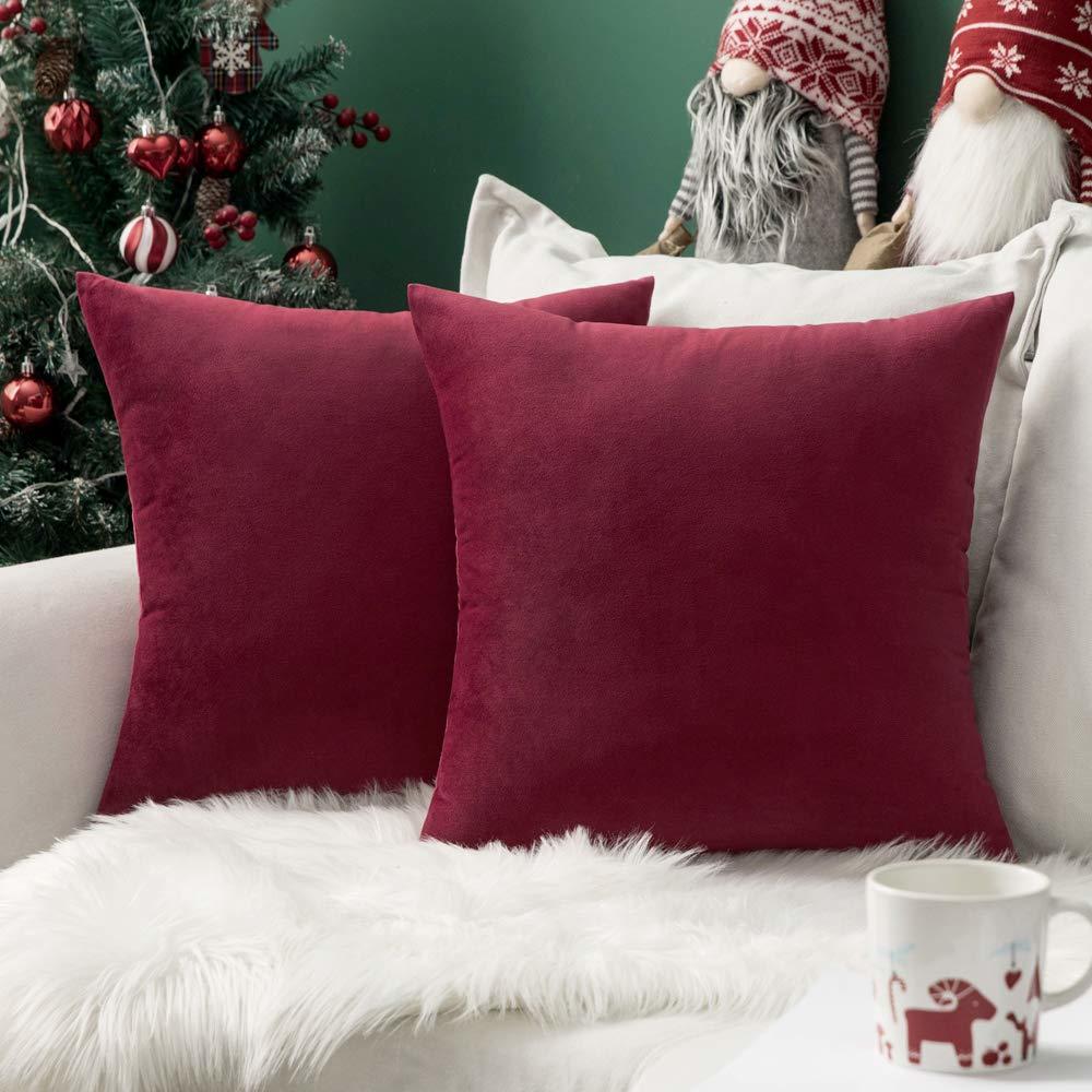 MIULEE Pack of 2 Christmas Velvet Pillow Covers Decorative Square Pillowcase Soft Solid Cushion Case for Decor Sofa Bedroom Car 