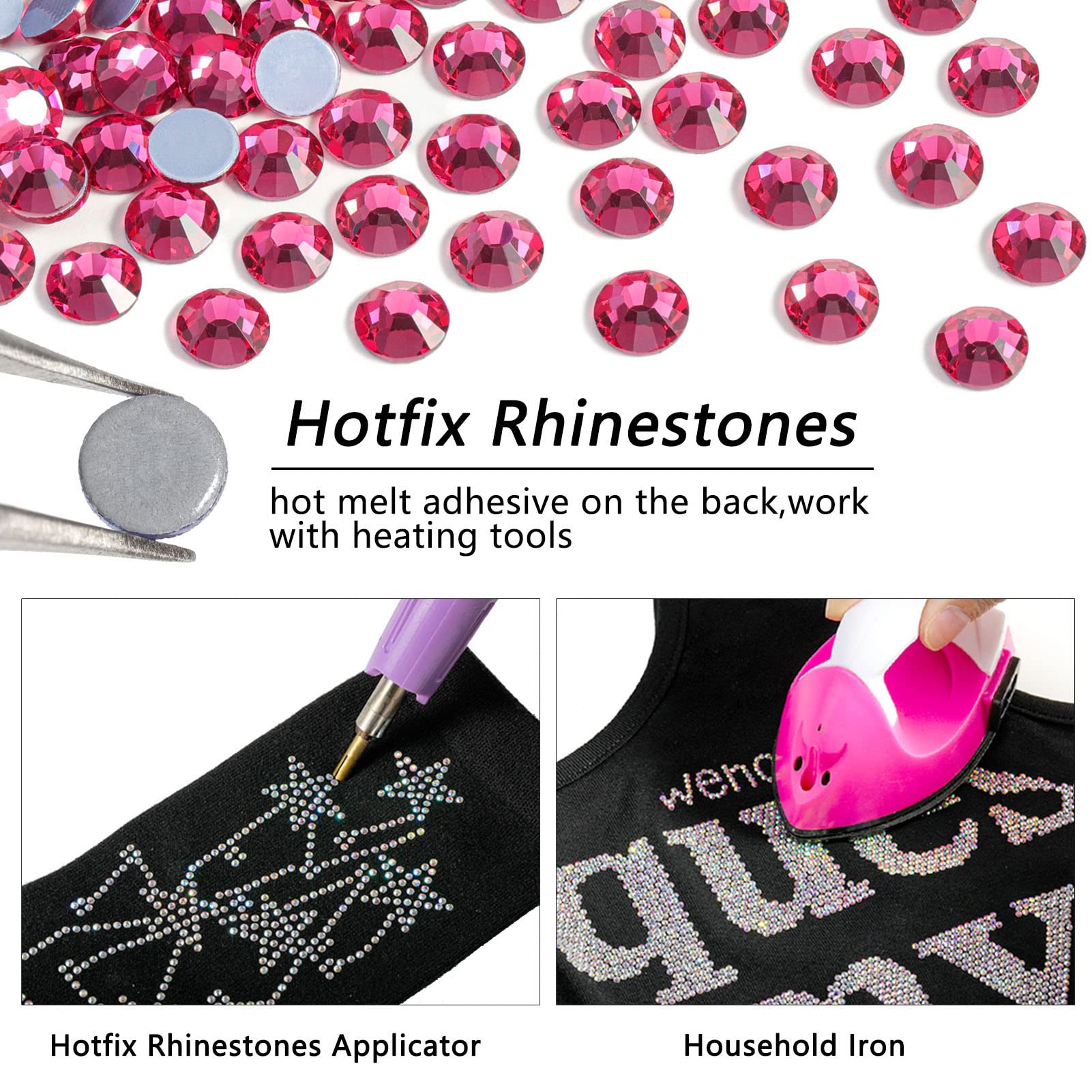 Beadsland Hotfix Rhinestones, 1440pcs Flatback Crystal Rhinestones for  Crafts Clothes DIY Decorations,Rose, SS16, 3.8-4.0
