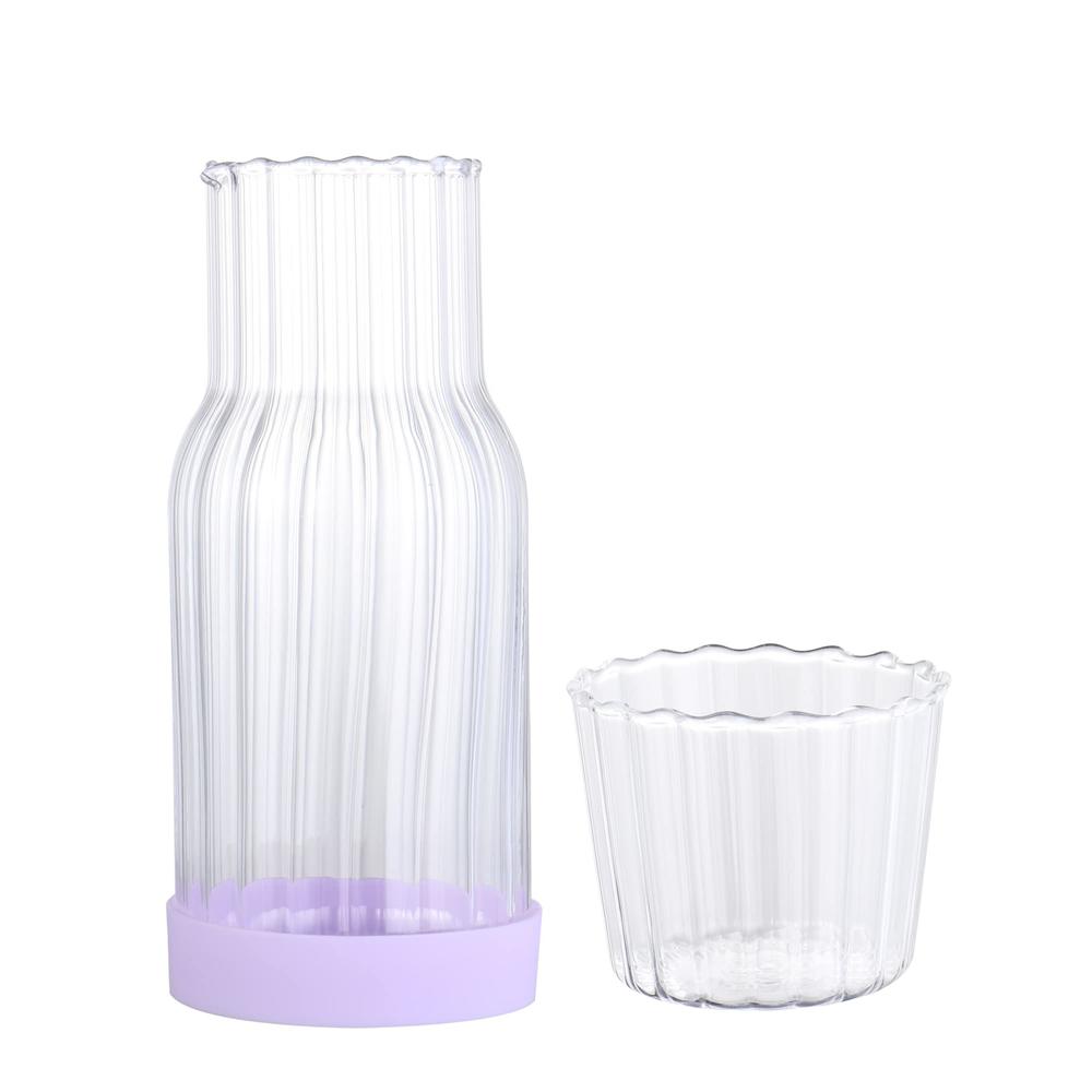 moroinriz Bedside Carafe with Cup, 600ml Bedside Water Carafe Set Bottle Water Jug, Clear Glass Mouthwash Container Decanter, Ribbed Night