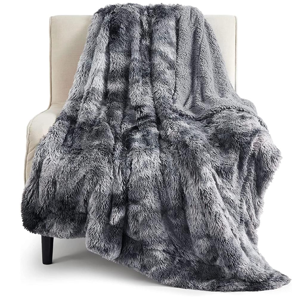 Bedsure Soft Fuzzy Faux Fur Throw Blanket Grey - Cozy, Fluffy, Plush Sherpa Fleece Blanket, Furry, Shaggy Blanket for Couch, Bed