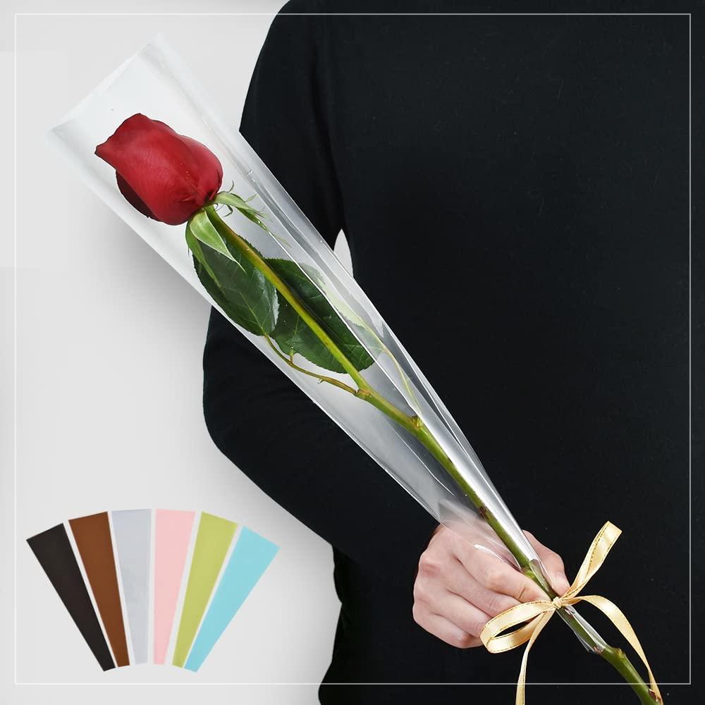 BEISHIDA 100 PCS Single Rose Sleeve Bouquet Bags Plastic Single Flower ...