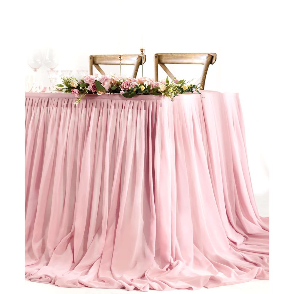 Mohoeey 9ft Extra Long Dusty Rose Chiffon Table Skirt with Pooling ...