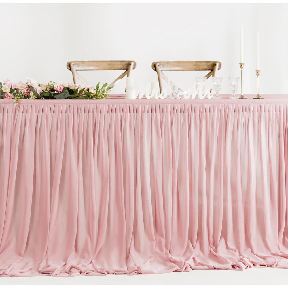 Mohoeey 9ft Extra Long Dusty Rose Chiffon Table Skirt with Pooling ...