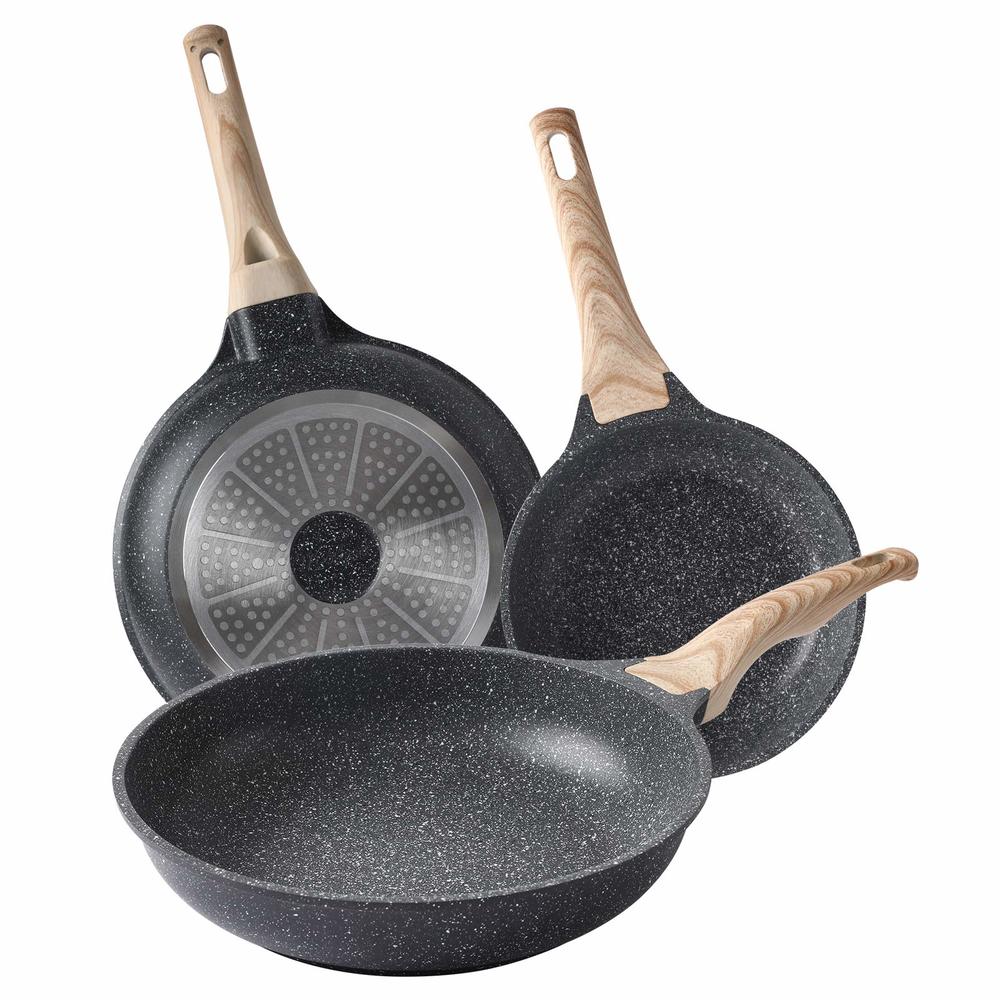 Motase 11 Inch Nonstick Skillet Frying Pan Egg Pan Omelet Pan, Nonstick Cookware Granite Coating, 100% PFOA free Cookware Pan, H