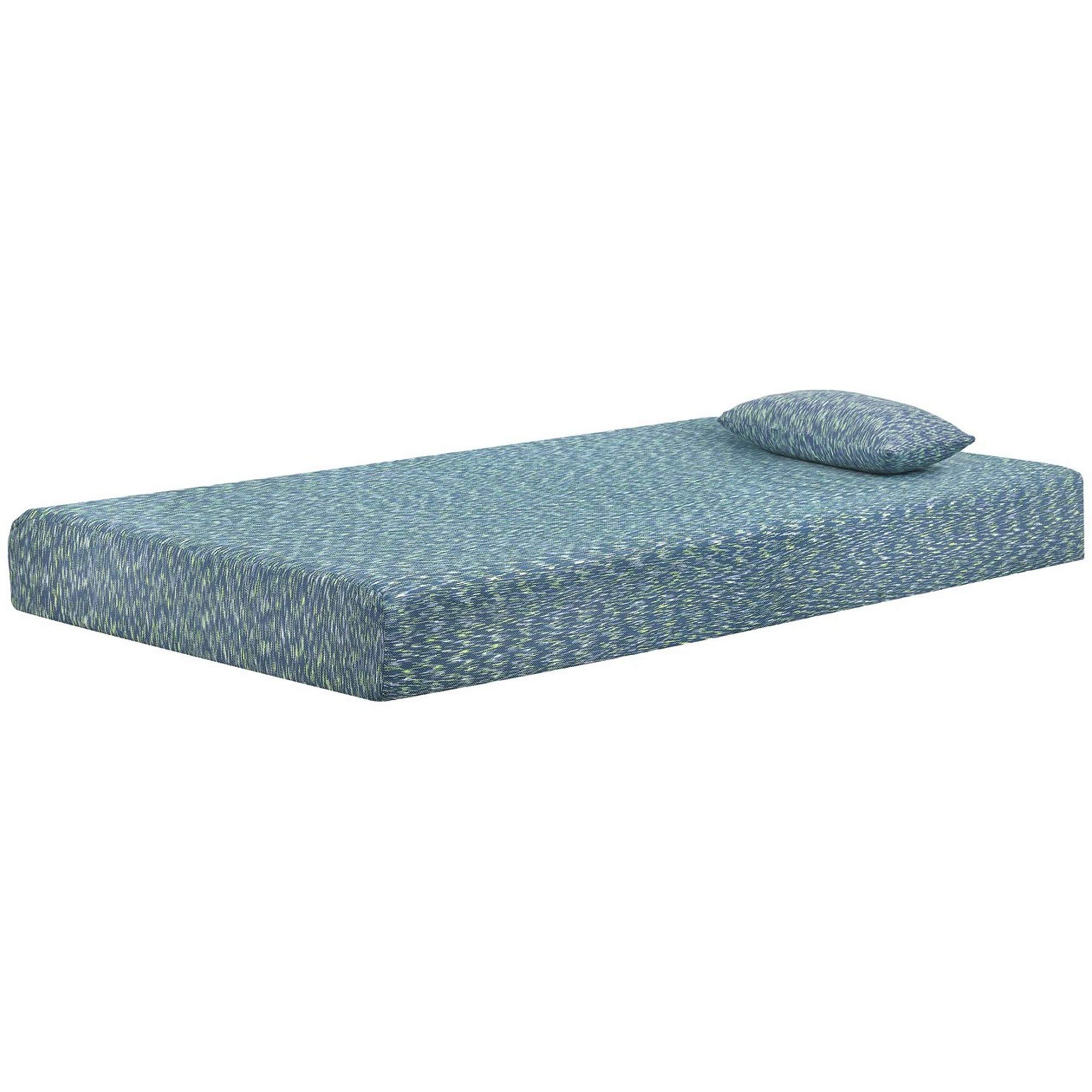 Benjara Twin Size Mattress with Hyperstretch Knit Cover and Pillow, Blue