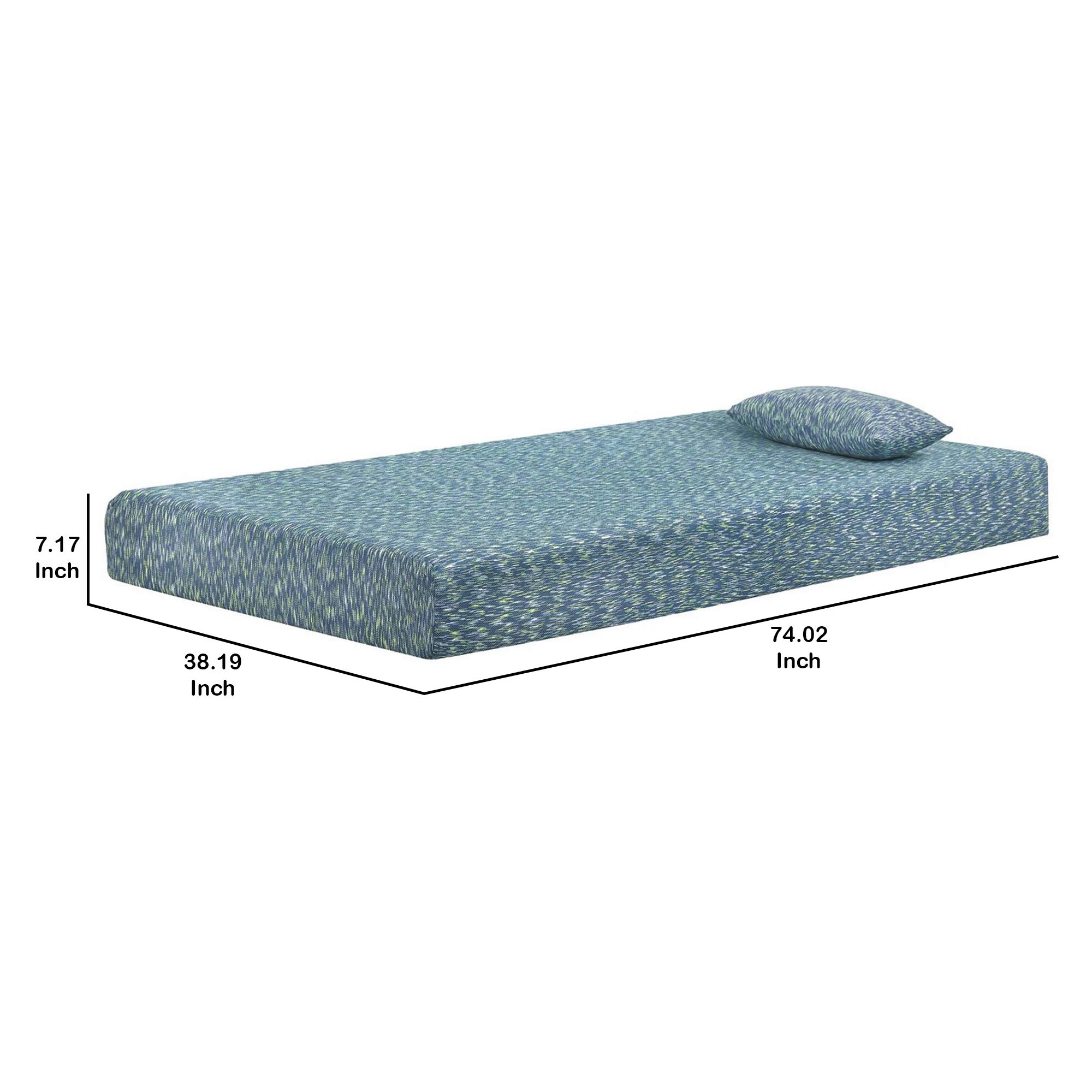 Benjara Twin Size Mattress with Hyperstretch Knit Cover and Pillow, Blue