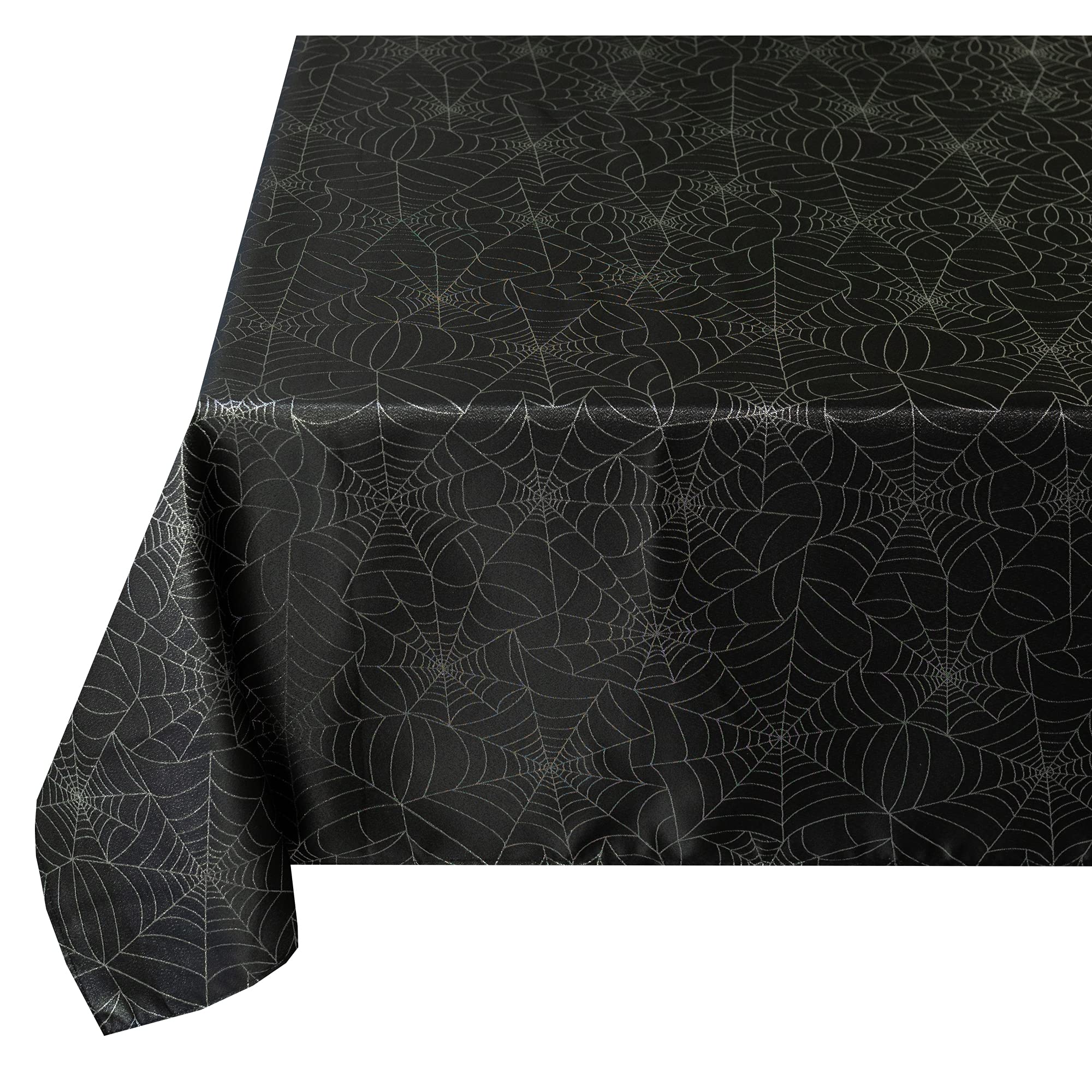 Benson Mills Halloween Twinkle Spider Web Metallic Fabric Table Cloth, Easy Care Tablecloth for Dinners & Parties (Black, 60" X 
